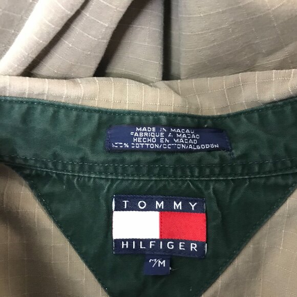 VINTAGE TOMMY HILFIGER - MEN'S MEDIUM - KHAKI LONG SLEEVE TACTICAL SAFARI SHIRT - Picture 4 of 4